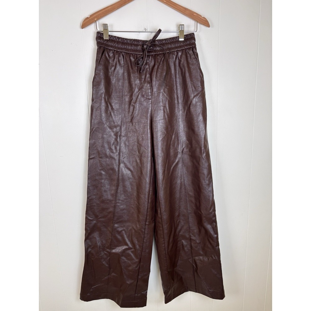 FRNCH PARIS Faux Leather Wide Leg Zita Pants Women's Sz Small Cedar Brown